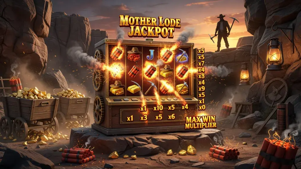Dynamite Riches Slots: Mother Lode Jackpot, Max Win Multiplier, High Volatility Mining Theme & Big Win Potential